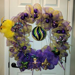 New Orleans Mardi Gras Deco Mesh Wreath